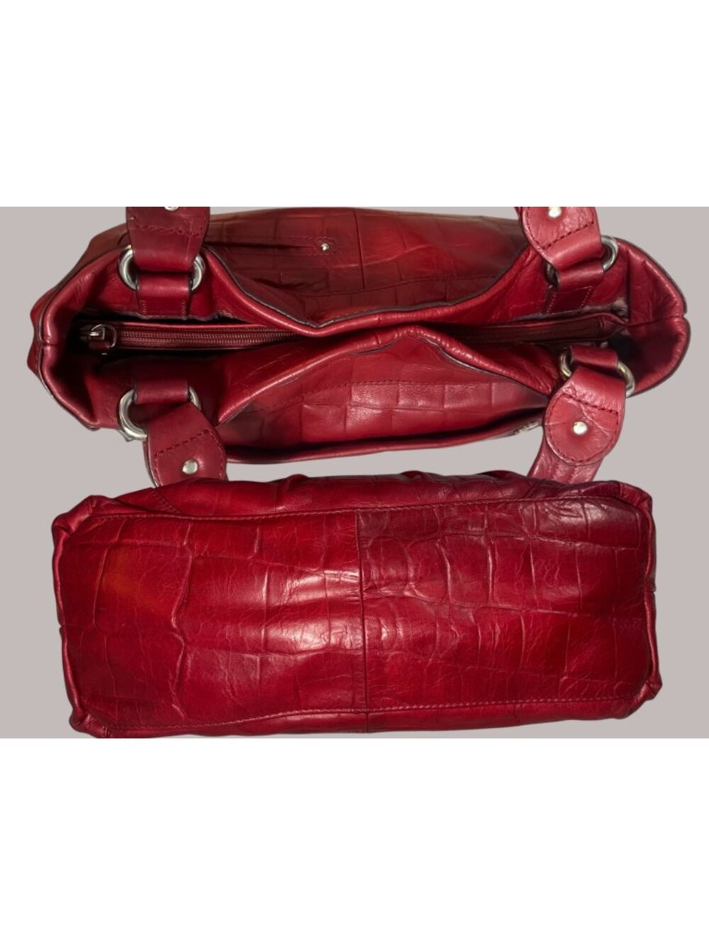 B Makowsky Shoulder Bag A95523 Red Croc Embossed Leather Hobo Satchel +Bag Charm - Picture 7 of 10